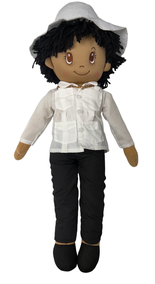 22" Sophie Decorative Boy Rag Doll - Black Pants White Shirt, Hat and Necklace