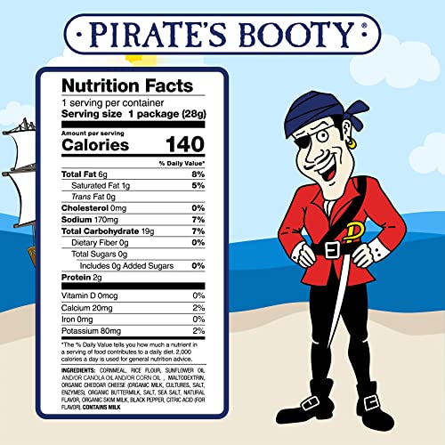 Pirate's Booty Aged White Cheddar Cheese Puffs, Gluten-Free, Kids Snacks, 1oz (12ct)