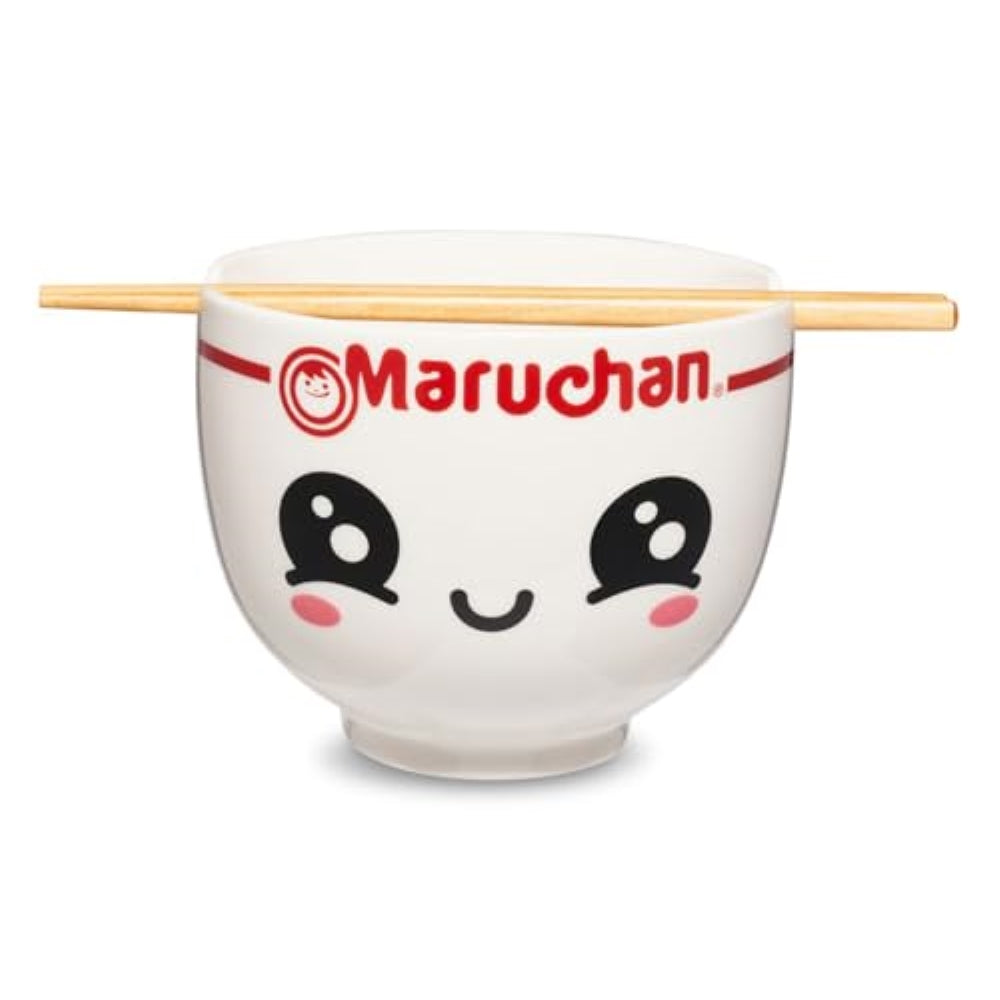 Maruchan Ramen Bowl Cute Kawaii Happy Face 2 Piece Ramen Bowl Set Microwave Safe Dishwasher Safe with Chopsticks