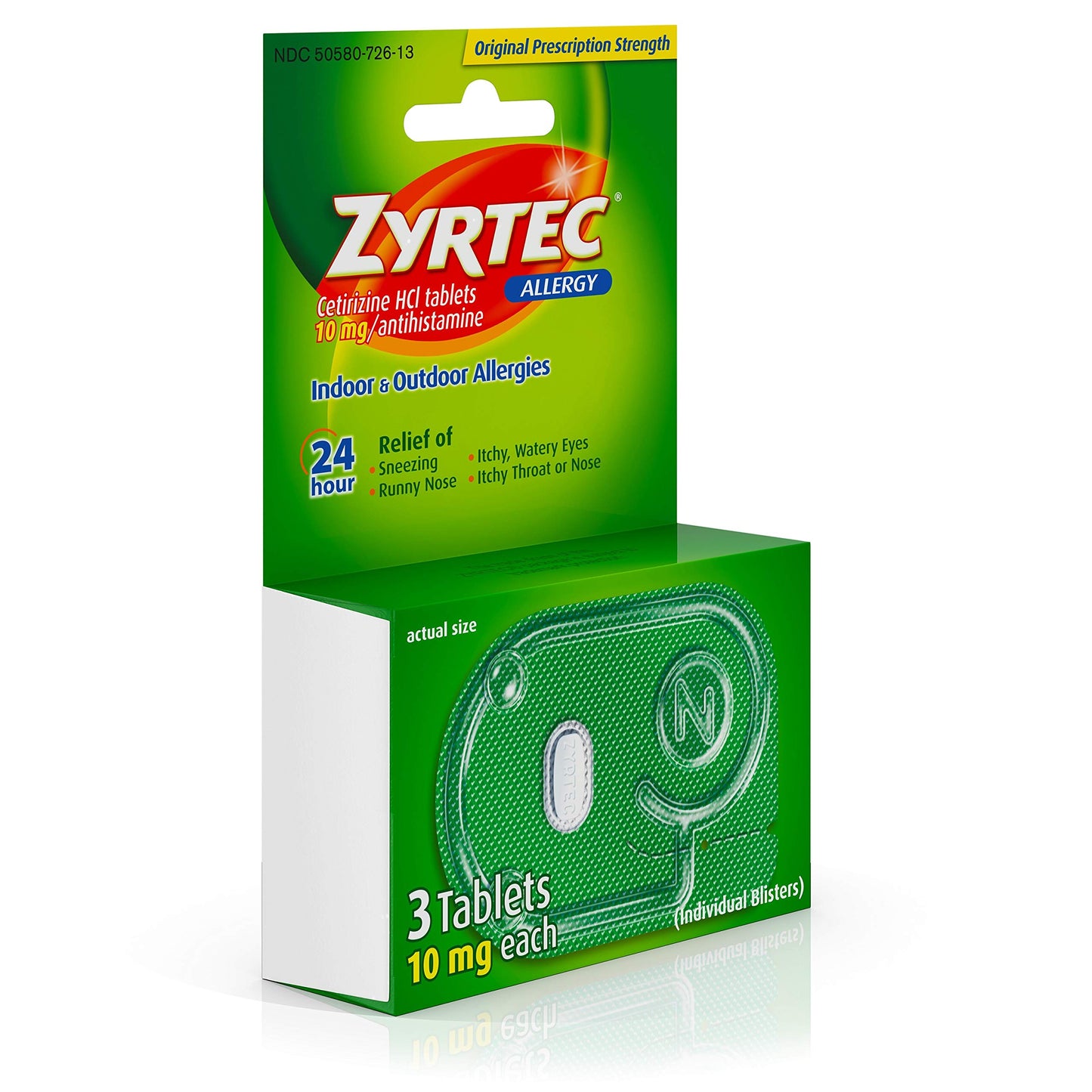 4 Pack Zyrtec 24 Hour Allergy Relief Tablets, 10 mg Cetirizine HCl Antihistamine, Travel Size, 3 ct