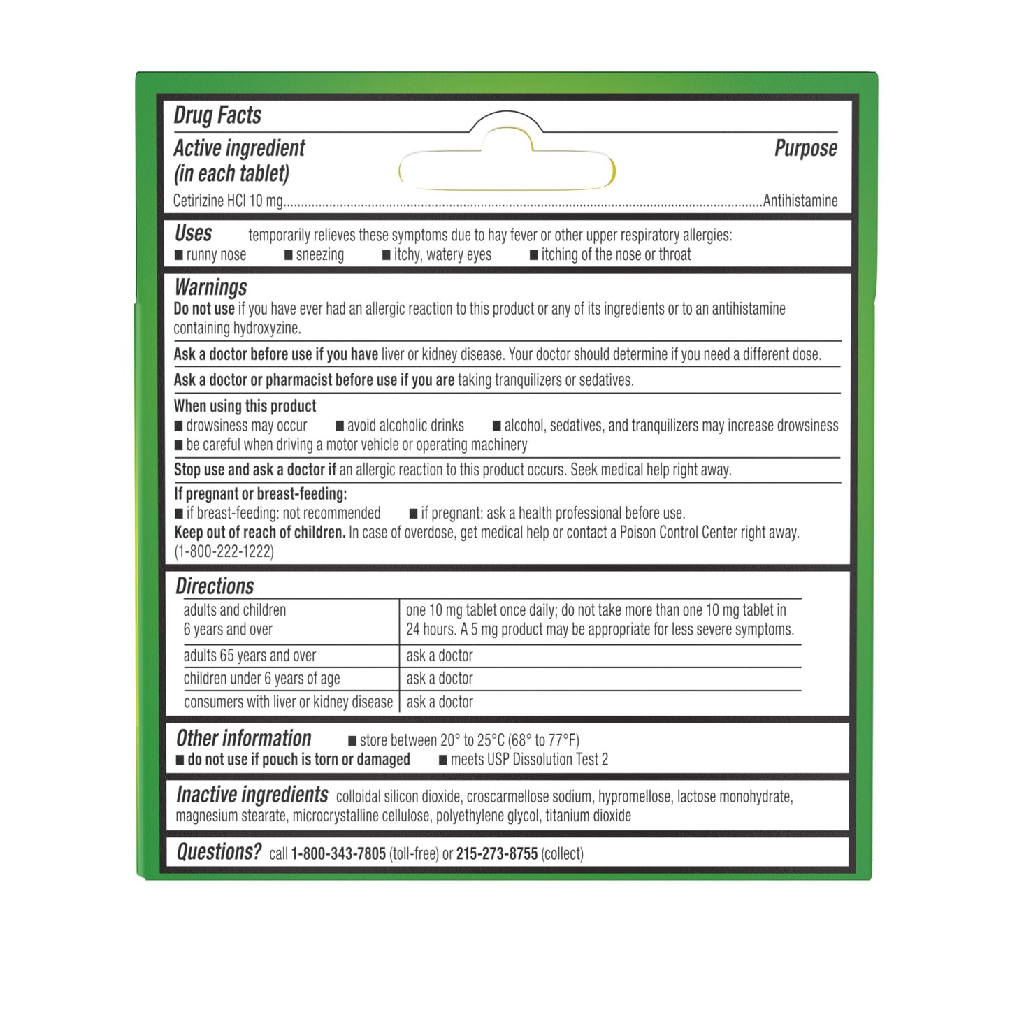 Zyrtec 24 Hour Allergy Relief Tablets, Allergy Medicine with 10 mg Cetirizine HCl per Antihistamine Tablet for Allergies, On-The-Go Relief, Individual Travel Pouches, 5 ct, (5 x 1 ct)