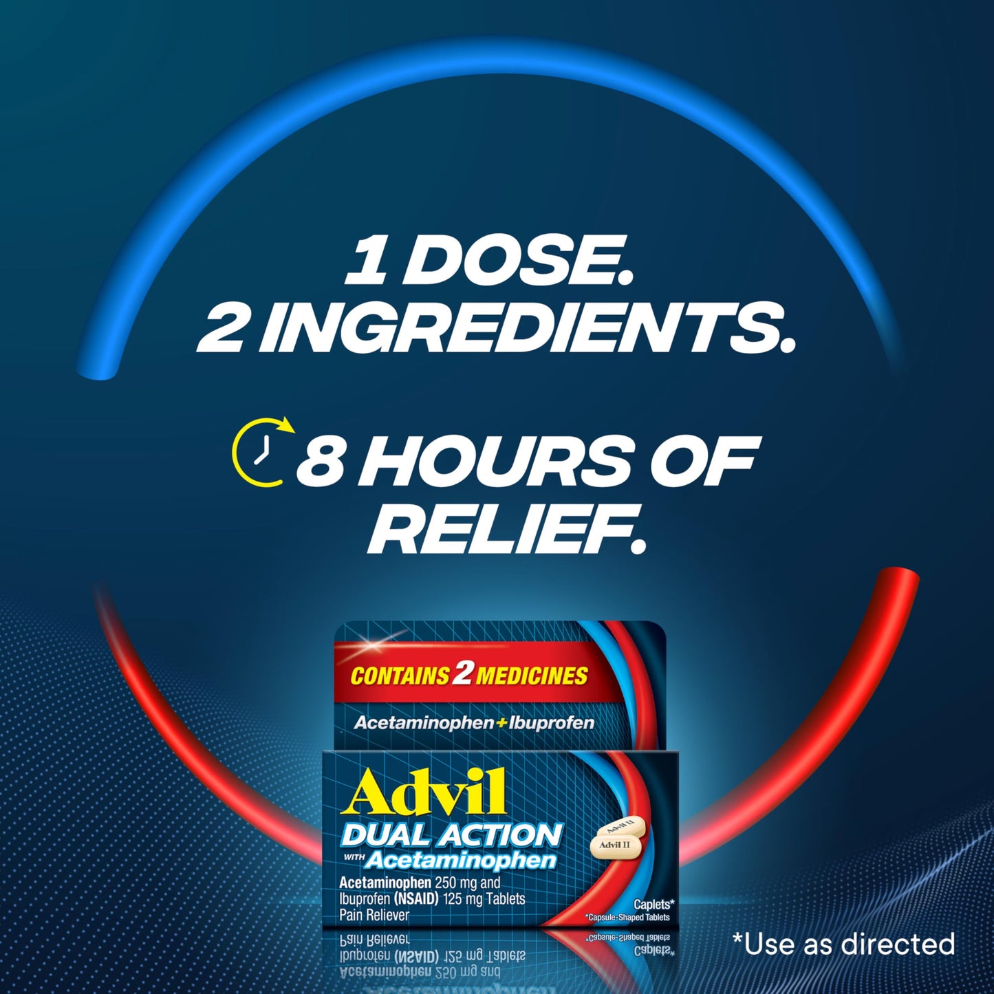 Advil Dual Action With Acetaminophen And Ibuprofen (2 Dose Equivalent) For 8 Hour Pain Relief. 3 Travel Size, 8 Caples each