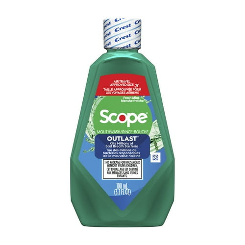 Crest Scope Outlast Mouthwash, Fresh Mint, 100mL, 3.3 fl oz - 6 Pack