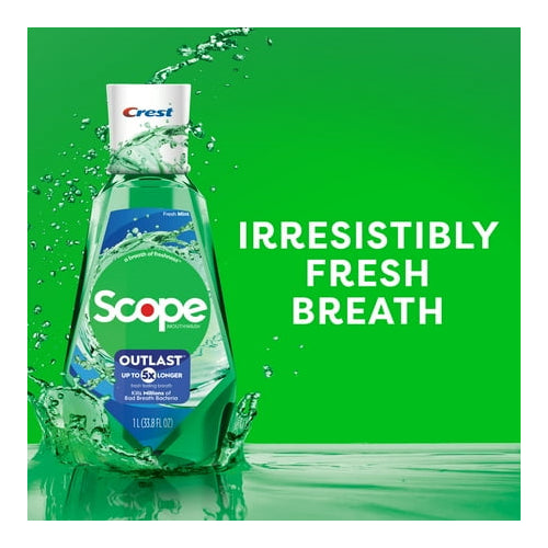 Crest Scope Outlast Mouthwash, Fresh Mint, 100mL, 3.3 fl oz - 6 Pack