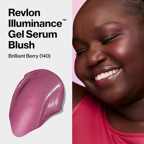 Revlon Illuminance Gel Serum Blush, Visibly Plump Cheeks, Dewy Finish and Hydrates All Day, 140 Brilliant Berry, 0.37 fl oz.