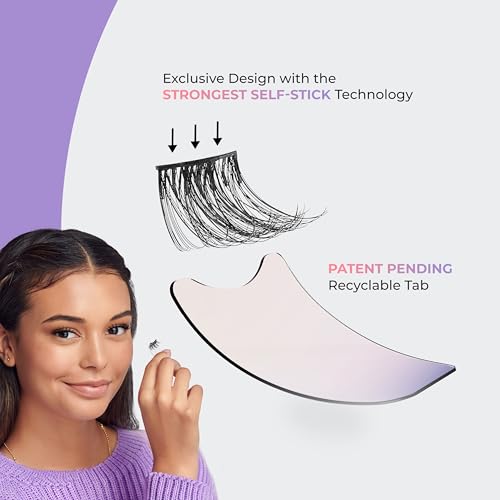 KISS imPRESS Falsies Easy Tab Press On Self Adhesive Eyelashes, Black, 'Demi Wispy', 1 Pair of 8mm-10mm Inner Natural Volume Eyelash Clusters & 1 Pair of 11mm-13mm Outer Half-Lashes with Easy Tabs