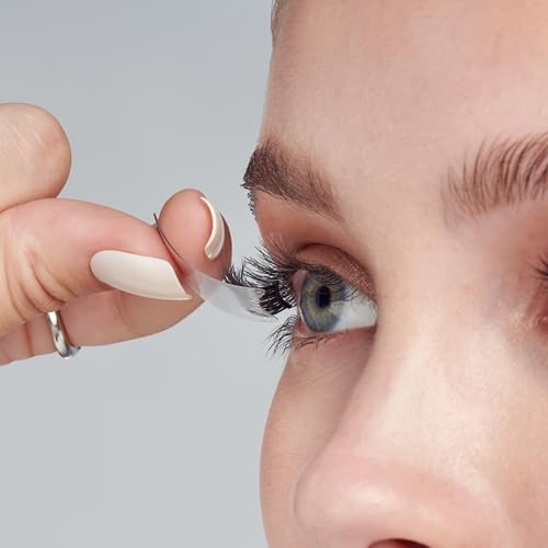 KISS imPRESS Falsies Easy Tab Press On Self Adhesive Eyelashes, Black, 'Demi Wispy', 1 Pair of 8mm-10mm Inner Natural Volume Eyelash Clusters & 1 Pair of 11mm-13mm Outer Half-Lashes with Easy Tabs
