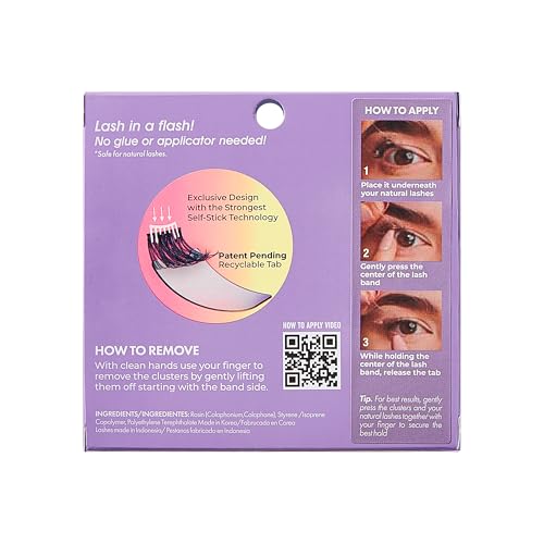KISS imPRESS Falsies Easy Tab Press On Self Adhesive Eyelashes, Black, 'Demi Wispy', 1 Pair of 8mm-10mm Inner Natural Volume Eyelash Clusters & 1 Pair of 11mm-13mm Outer Half-Lashes with Easy Tabs