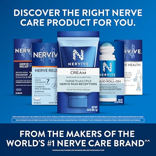 Nervive Pain Relieving Cream, Max Strength Non-Greasy Topical Pain Reliever with Lidocaine and Menthol for Toes, Feet, Fingers, Hands, Legs & Arms, 3.0oz