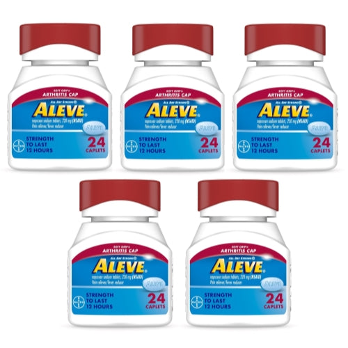 Lot of 5 ALEVE Pain Relief 220mg Naproxen Sodium Tablets 24CT each Exp 05/2027