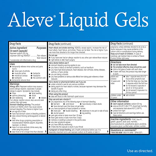 Aleve Liquid Gels, Naproxen Sodium for Pain Relief ‐ 50 Count