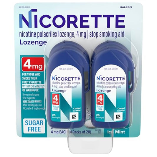 Nicorette 4 mg Coated Nicotine Lozenges to Help Quit Smoking - Ice Mint Flavored Stop Smoking Aid, 20 Count x 4