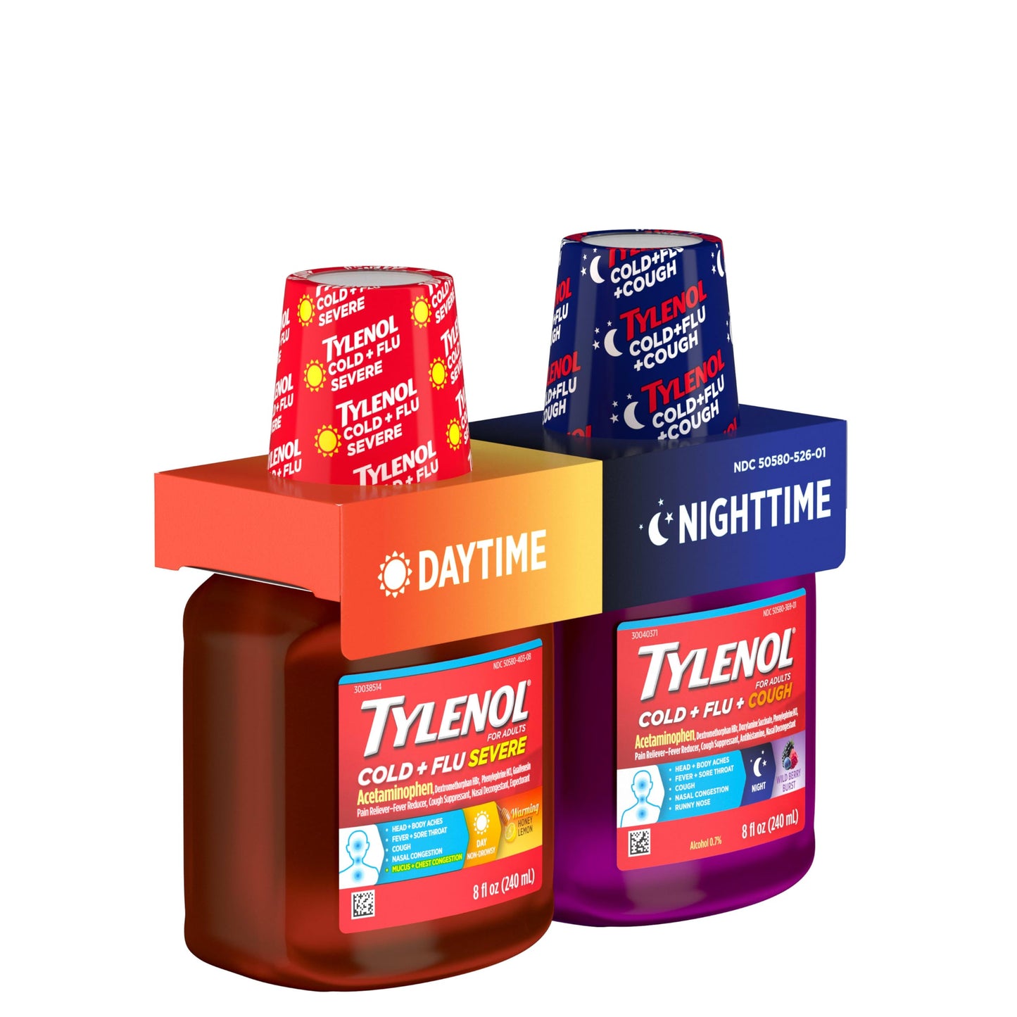Tylenol Cold + Flu Severe Daytime & Nighttime Liquid Cough Medicine with Acetaminophen Pain Reliever & Fever Reducer, Nasal Decongestant & Antihistamine, Value Pack, 2 ct. of 8 fl. oz