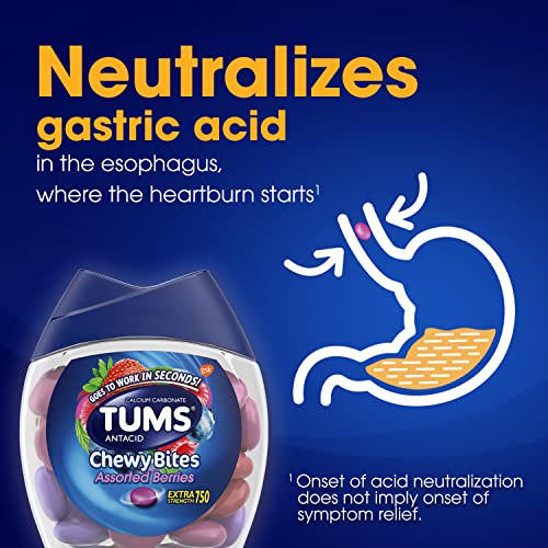 TUMS Chewy Bites Antacid Tablets for Chewable Heartburn & Acid Indigestion Relief, Assorted Berries, 32 Count 2 Pack
