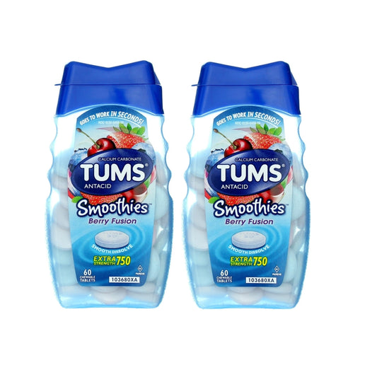 TUMS Antacid Smoothies Berry Fusion Tablets 60 Count 2 Pack