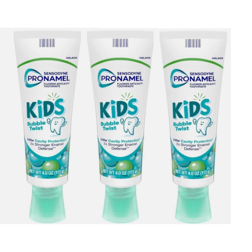 Sensodyne Pronamel Kids Toothpaste, Fluoride Anticavity Toothpaste, Cavity and Enamel Protection, for Ages 2+, BubbleTwist Flavored, 4 oz (3 Pack)