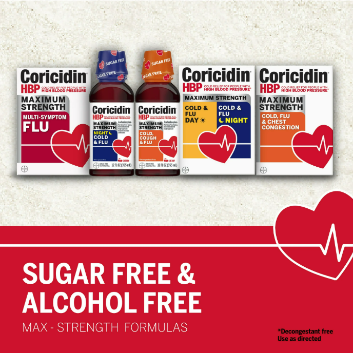 Coricidin HBP Maximum Strength Cold & Flu Night Sugar Free Liquid, 12 Fl Oz