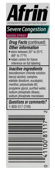 Afrin Severe Congestion Nasal Spray 0.5oz (15 ml)