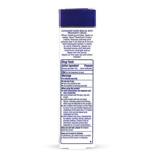 Clearasil Rapid Rescue Spot Treatment Cream with Benzoyl Peroxide Acne Medication for Acne Relief in as fast as 4 hours, 1 Ounce