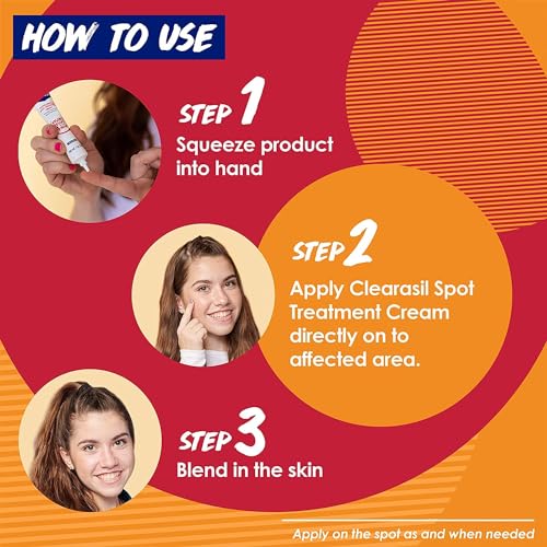 Clearasil Rapid Rescue Spot Treatment Cream with Benzoyl Peroxide Acne Medication for Acne Relief in as fast as 4 hours, 1 Ounce