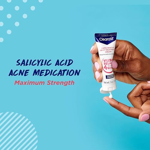 Clearasil Rapid Rescue Spot Treatment Cream with Benzoyl Peroxide Acne Medication for Acne Relief in as fast as 4 hours, 1 Ounce