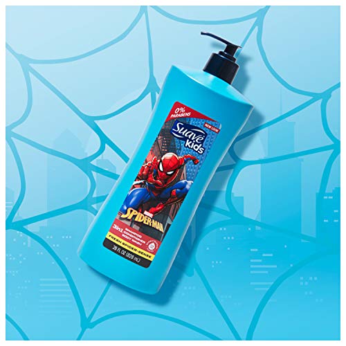 Suave Kids 3 in 1 Shampoo Conditioner Body Wash For Tear-Free Bath Time, Fresh Spider-Sense, Dermatologist-Tested Kids Shampoo 3 in 1 Formula 28 oz