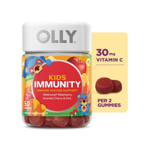 OLLY Kids Immunity Gummy Supplement with Wellmune and Elderberry, Cherry Berry, 50 Ct