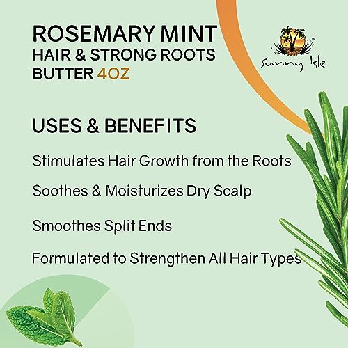 Sunny Isle Rosemary Mint Hair and Strong Roots Butter 2oz | Infused with Biotin & Jamaican Black Castor Oil | Strengthen and Nourish Hair | Dry Scalp, Split Ends