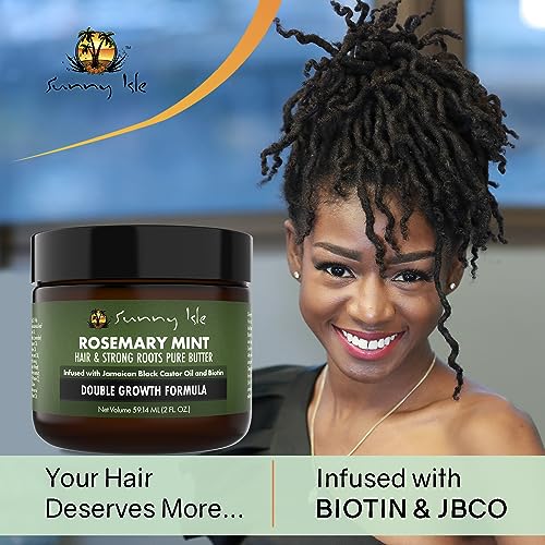 Sunny Isle Rosemary Mint Hair and Strong Roots Butter 2oz | Infused with Biotin & Jamaican Black Castor Oil | Strengthen and Nourish Hair | Dry Scalp, Split Ends