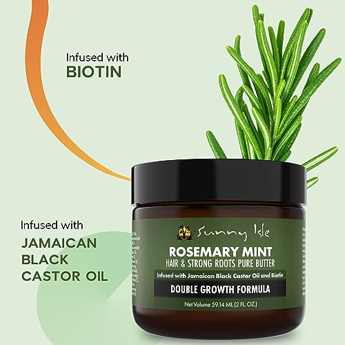 Sunny Isle Rosemary Mint Hair and Strong Roots Butter 2oz | Infused with Biotin & Jamaican Black Castor Oil | Strengthen and Nourish Hair | Dry Scalp, Split Ends
