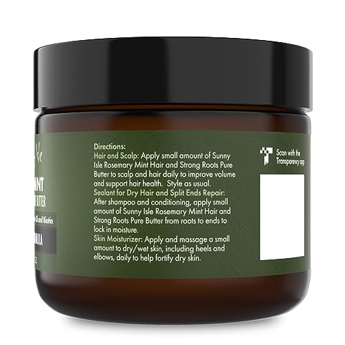 Sunny Isle Rosemary Mint Hair and Strong Roots Butter 2oz | Infused with Biotin & Jamaican Black Castor Oil | Strengthen and Nourish Hair | Dry Scalp, Split Ends