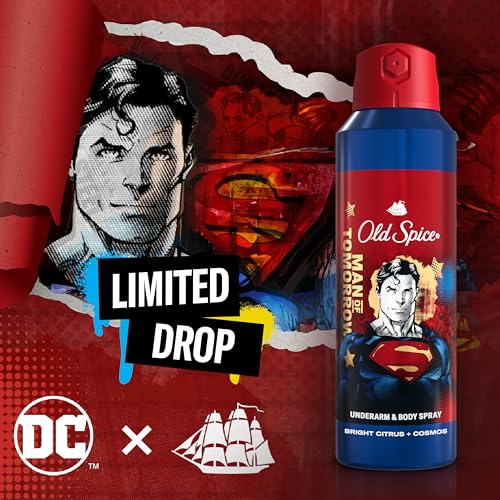 Old Spice Aluminum Free Body Deodorant Dry Body Spray for Men, 24/7 Freshness & Lasting Scent, 24/7 Sweat & Odor Protection, Smell Like a Hero, Superman, Bright Citrus & Cosmos Scent, 5.1 oz