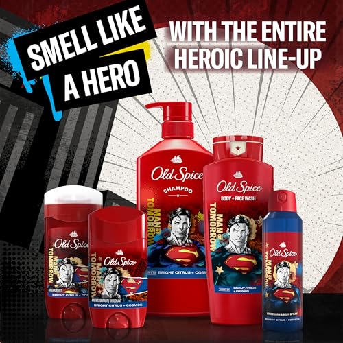 Old Spice Aluminum Free Body Deodorant Dry Body Spray for Men, 24/7 Freshness & Lasting Scent, 24/7 Sweat & Odor Protection, Smell Like a Hero, Superman, Bright Citrus & Cosmos Scent, 5.1 oz