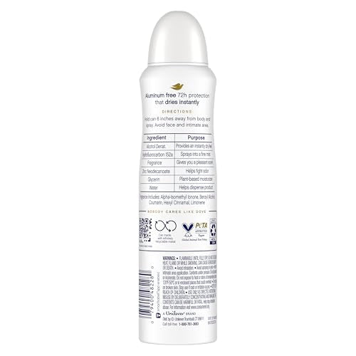 Dove Aluminum Free Deodorant Spray for Women Cucumber & Green Tea 72 hour odor protection 4 oz