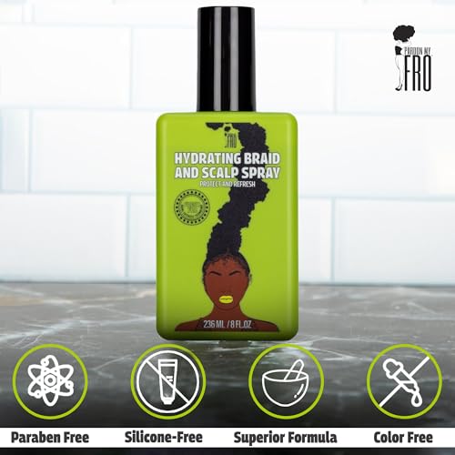 Pardon My Fro Braid & Scalp Hydrating Spray – Moisturizing Scalp Health Treatment for Dry, Itchy Scalp, Hair Hydration, Non-Oily Leave-In Spray for Women, Hyaluronic Acid Infused Hair Care Solution