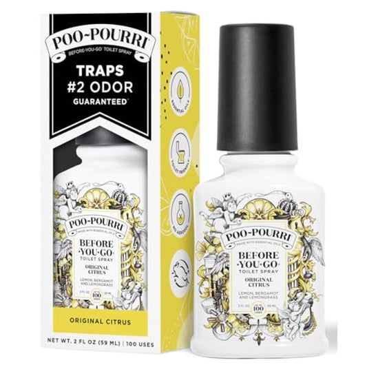 Poo-Pourri Before-You-Go Toilet Spray, Original Citrus, 2 Fl Oz, Up to 100 Uses, Bathroom Odor Deodorizer with Essential Oils for Home or Work, Travel Essentials, TSA Approved Size, Lemon Bergamot