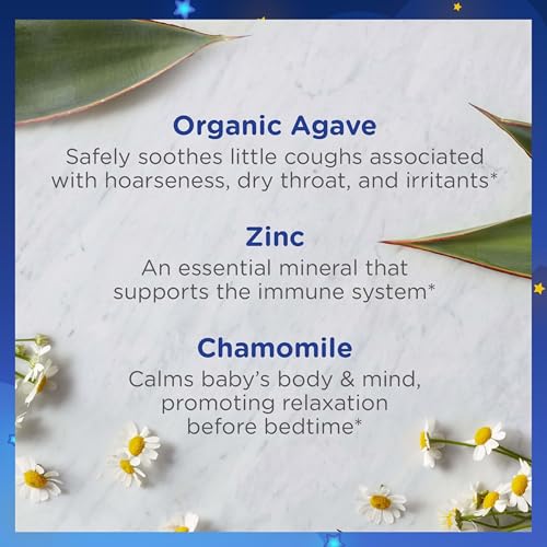 Zarbee's Baby Nighttime Cough Syrup + Immune, Baby Cough Syrup, Organic Agave + Zinc & Chamomile, Cough Syrup for Babies, No Drugs or Artificial Flavors, Natural Agave Taste, 2 fl. oz