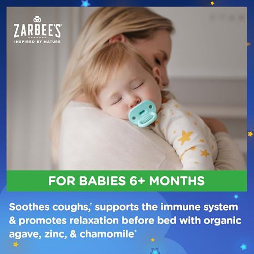 Zarbee's Baby Nighttime Cough Syrup + Immune, Baby Cough Syrup, Organic Agave + Zinc & Chamomile, Cough Syrup for Babies, No Drugs or Artificial Flavors, Natural Agave Taste, 2 fl. oz