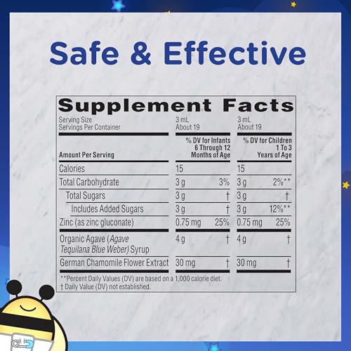 Zarbee's Baby Nighttime Cough Syrup + Immune, Baby Cough Syrup, Organic Agave + Zinc & Chamomile, Cough Syrup for Babies, No Drugs or Artificial Flavors, Natural Agave Taste, 2 fl. oz