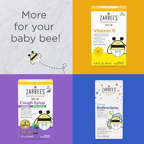 Zarbee's Baby Nighttime Cough Syrup + Immune, Baby Cough Syrup, Organic Agave + Zinc & Chamomile, Cough Syrup for Babies, No Drugs or Artificial Flavors, Natural Agave Taste, 2 fl. oz