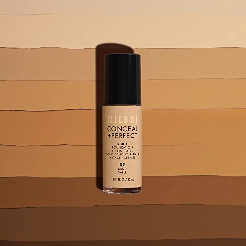 Milani Conceal + Perfect 2-in-1 Foundation + Concealer for a Flawless Complexion, Under Eye Corrector, Cover Redness and Imperfections, Waterproof and Sweatproof - Sand Beige