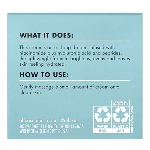 e.l.f. SKIN Holy Hydration! Face Cream, Fragrance Free, Smooth, Non-Greasy, Lightweight, Nourishing, Moisturises, Softens, Absorbs Quickly, Suitable For All Skin Types