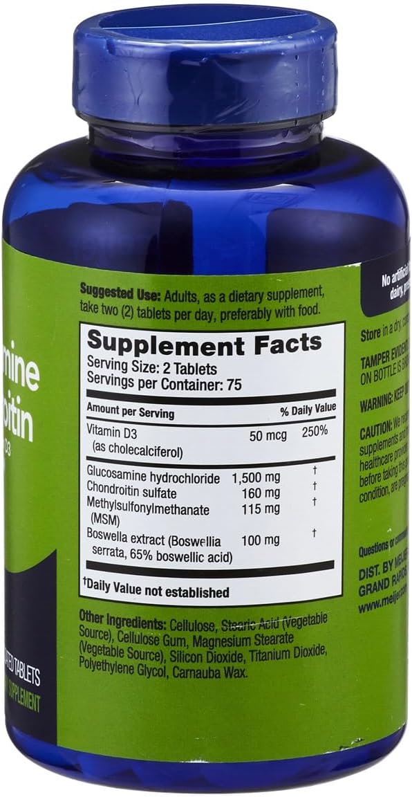 Meijer Glucosamine 1500mg & Chondroitin Vitamin D3 and MSN - Supports Joint Health - 2 Pack of 150 Tablets - 5 Month Supply