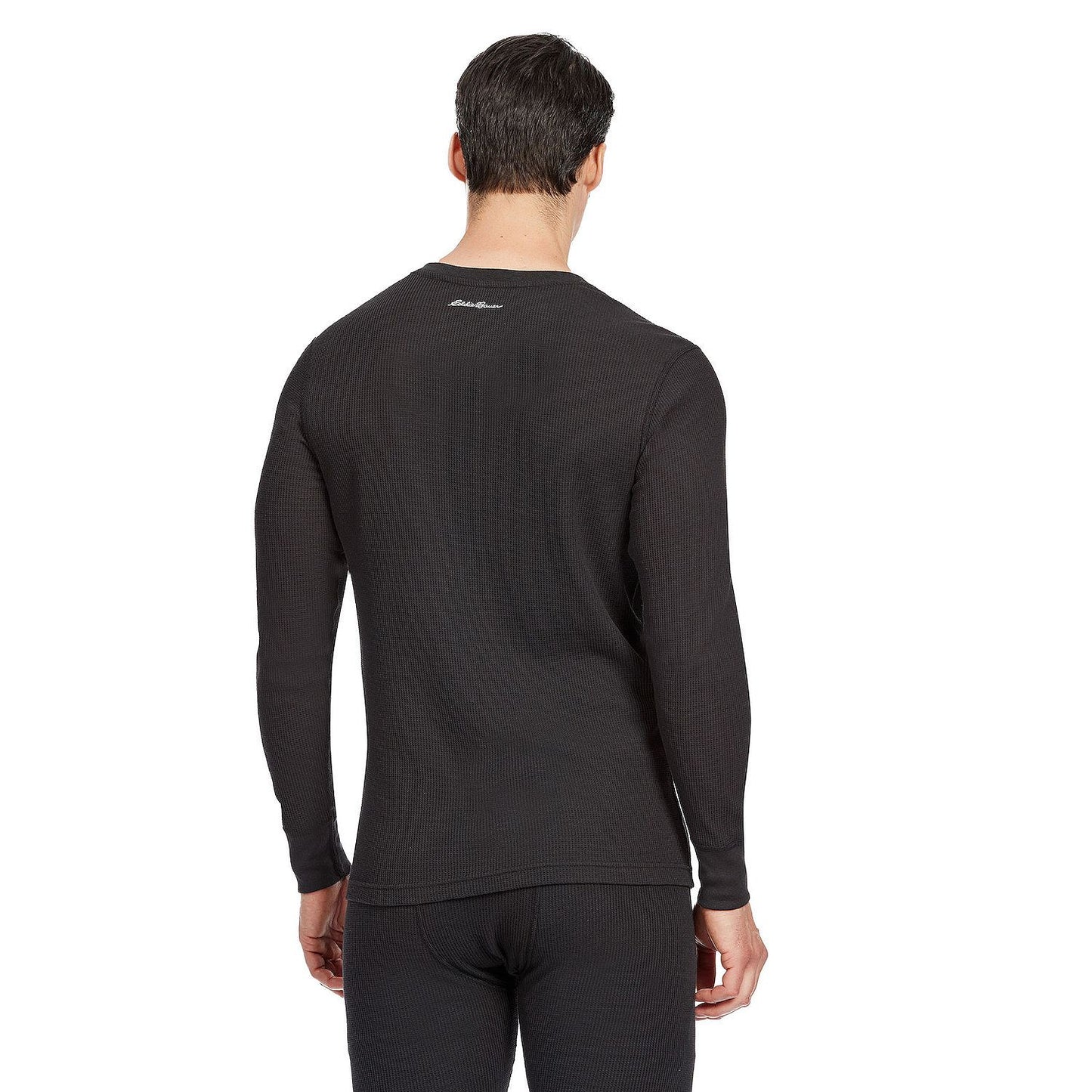 Men's Eddie Bauer Baselayer Waffle Crew Top Midweight Warmth, Black, Small