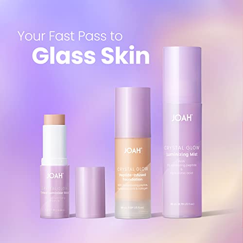 JOAH Crystal Glow Peptide-Infused Foundation, 2-in-1 Multitasking Korean Makeup with Blurring Face Primer, Luminizer, Hydration & Skin Defense for a Flawless Finish, 1.01 Oz, Light Warm