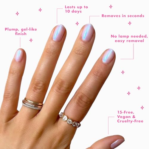 Olive & June Long Lasting Nail Polish | Plump, Gel-Like Finish No Lamp Needed | Lasts up to 10 days | Salon-Quality at Home | 15-Free, Vegan Cruelty-Free Chip-Resistant | Pink Goldfish Pink Iridescent