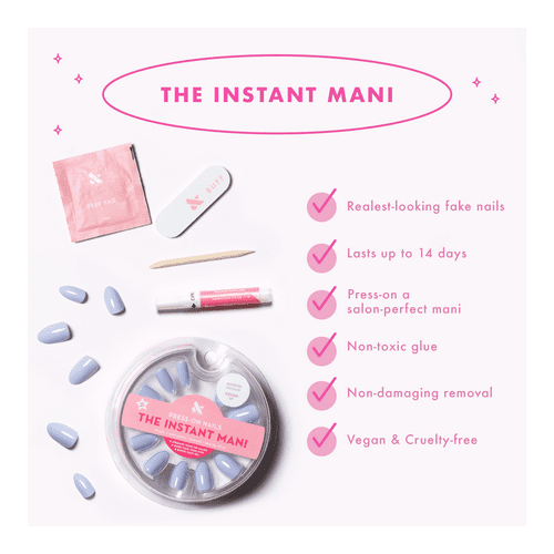 Olive & June Instant Mani Press On Nails (Glue) | Short | Round 42 Fake Nails, 21 Sizes Non-Toxic, Long-Lasting Recycled Materials Realistic Look | Pink Chrome French
