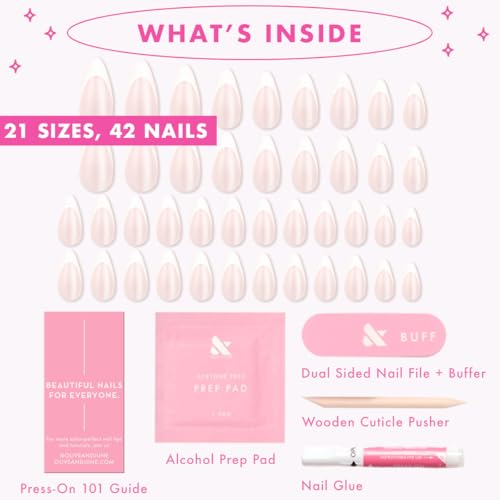 Olive & June Mani Maximalist Instant Press-On Nails | (Glue) Medium Stiletto | 42 Fake Nails 21 Sizes | Non-Toxic, Long-Lasting Big, Bold Gorgeous Realistic Look | Salon-Quality at Home | Sharp French