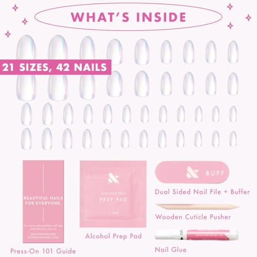 Olive & June Mani Maximalist Instant Press-On Nails | (Glue) Long Almond | 42 Fake Nails | Non-Toxic, Long-Lasting Big, Bold Gorgeous Realistic Look | Salon-Quality at Home | Iridescent Chrome