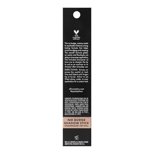 e.l.f. No Budge Shadow Stick, Long-Lasting Cream Eyeshadow Stick For High-Pigment, Metallic Color, Vegan & Cruelty-Free, Champagne Crystal